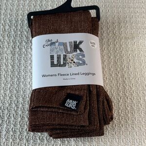Muk Luks womens fleece lined leggings, SZ M-L, chestnut brown denim look pattern